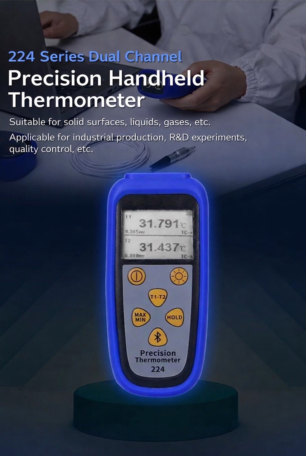 เครื่องวัดอุณหภูมิแบบพกพา ชนิด 1 ช่องสัญญาณ Type K ความละเอียด ±0.4°C ช่วงอุณหภูมิ -100°C ถึง 1372°C - Image 3